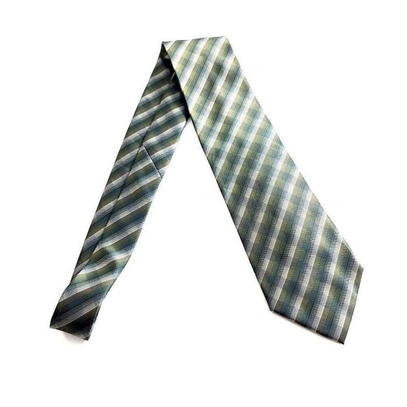Van‎ Heusen Green Tan Polyester Plaid Tie - Picture 6 of 6